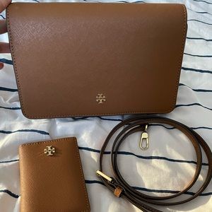 Tory burch brown crossbody with matching card holder